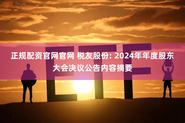 正规配资官网官网 税友股份: 2024年年度股东大会决议公告内容摘要